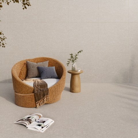 área externa minimalista revestida com o porcelanato Nice Beige conferindo extrema beleza ao ambiente.